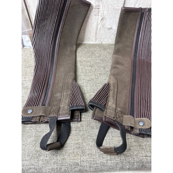 Tough 1 Equitare Pre-Shaped Suede Leather Half Chaps Large Brown - Picture 4 of 7